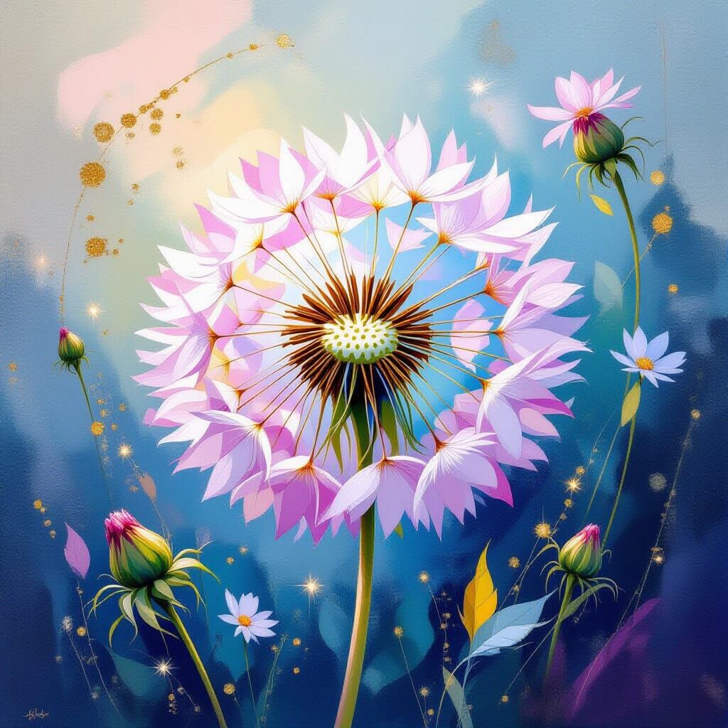 Dandelion in Impressionistic Style with Radiant Colors
