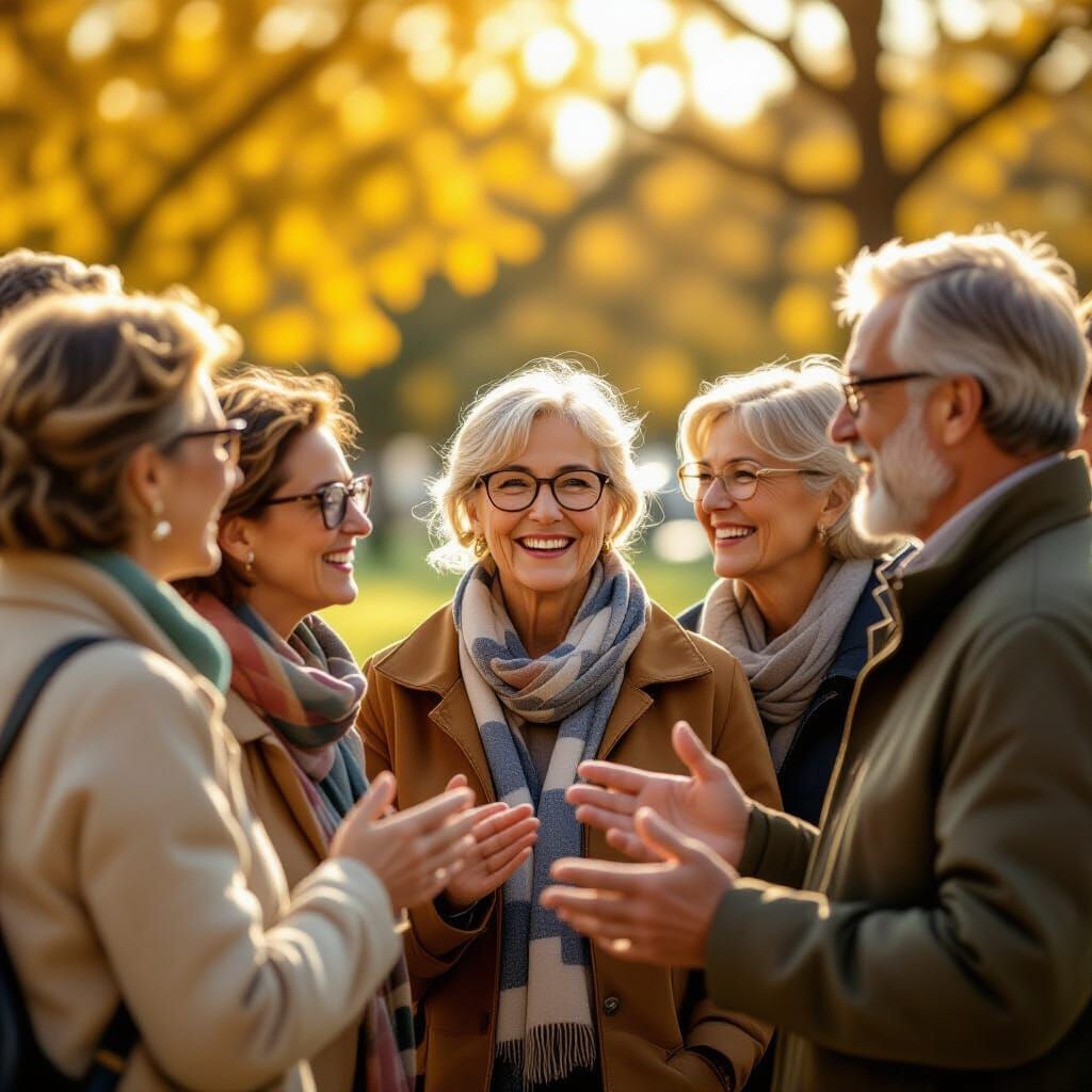 Diverse Seniors Chatting in a Sunny Park