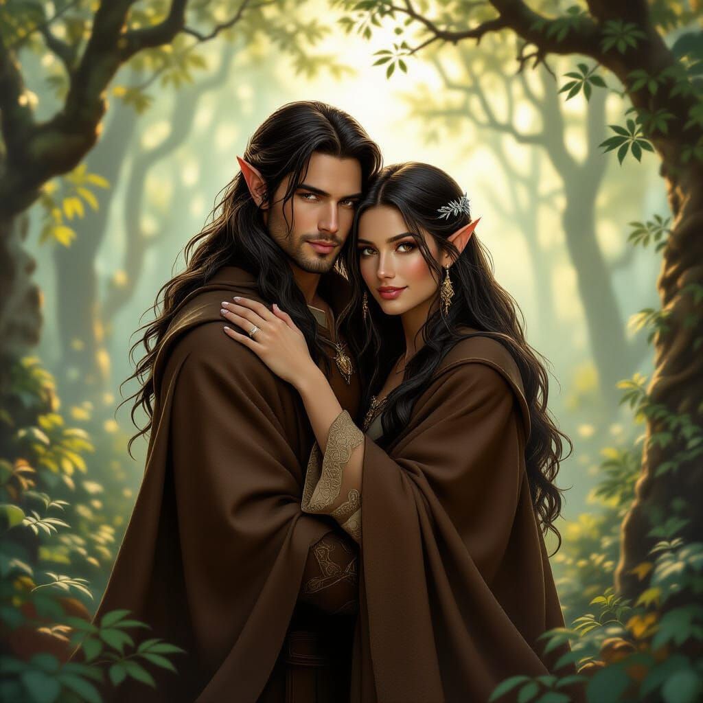 Elven Lovers in Ethereal Forest Lighting