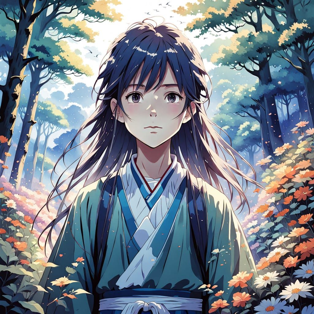 Anime-Inspired Forest Goddess in Whimsical Serenity