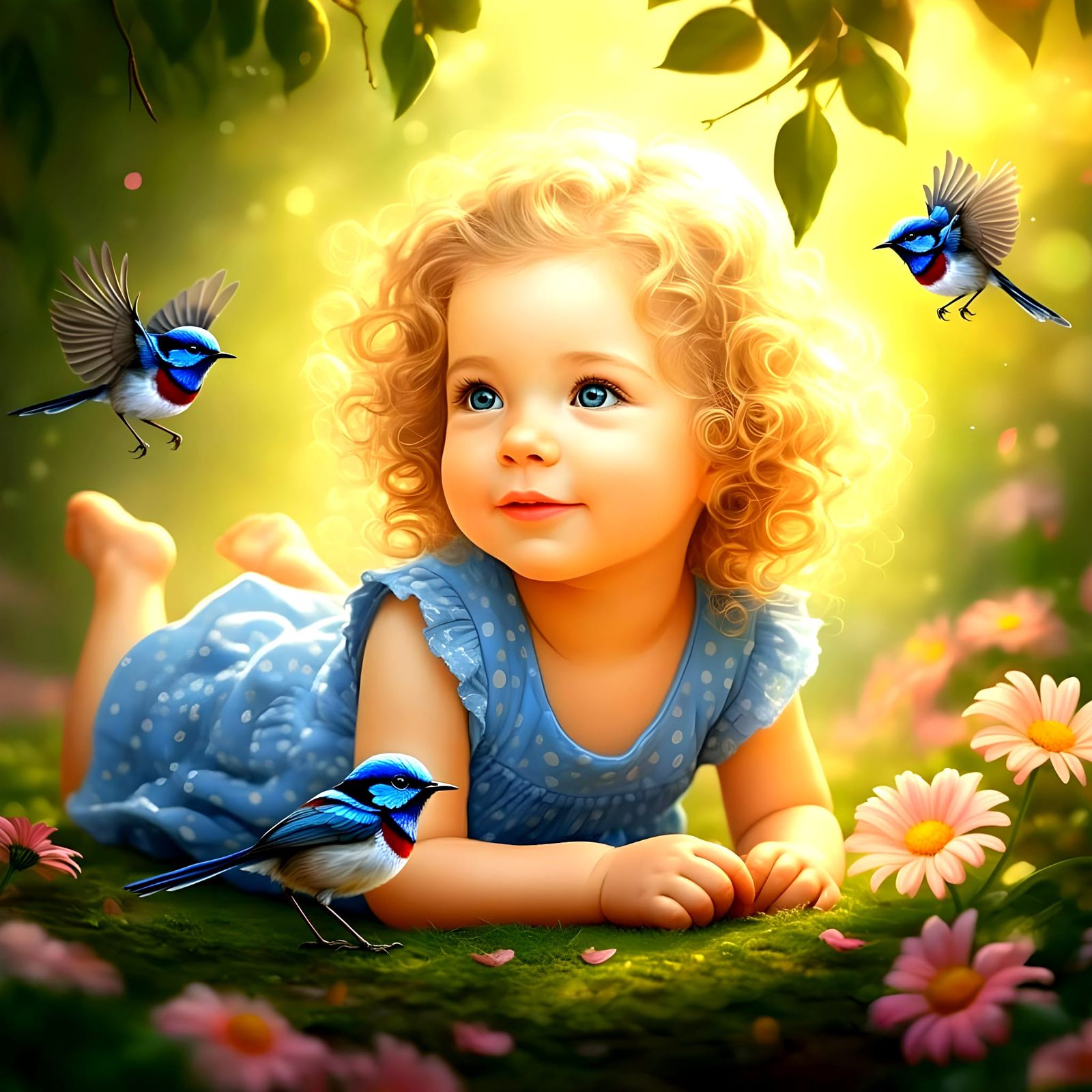 Surrealistic Portrait of a Curly Haired Toddler in a Floral ...