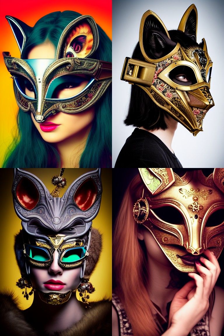 Cyberpunk Fox Mask Portrait with Floral Design