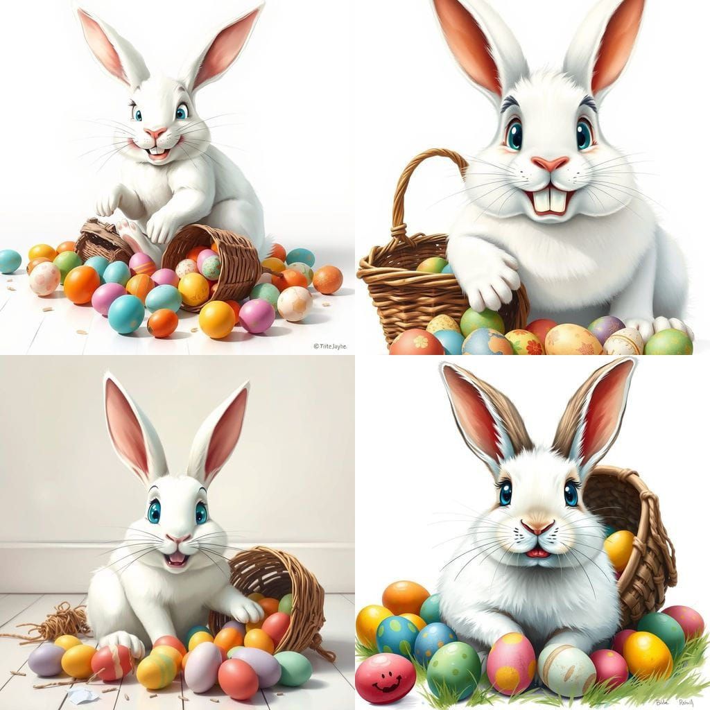 Whimsical White Rabbit in Easter Egg Wonderland
