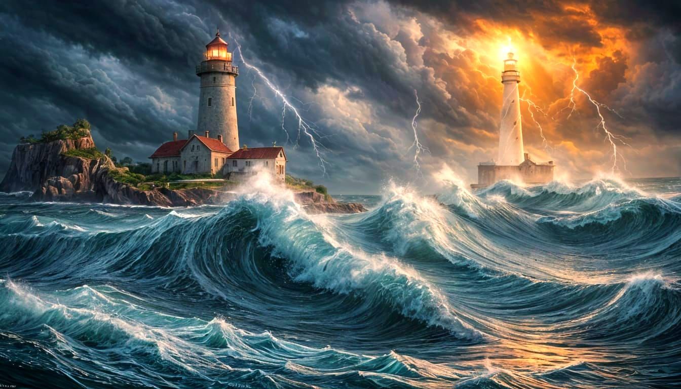 Stormy Sea with Lighthouse: An Impasto Oil Painting