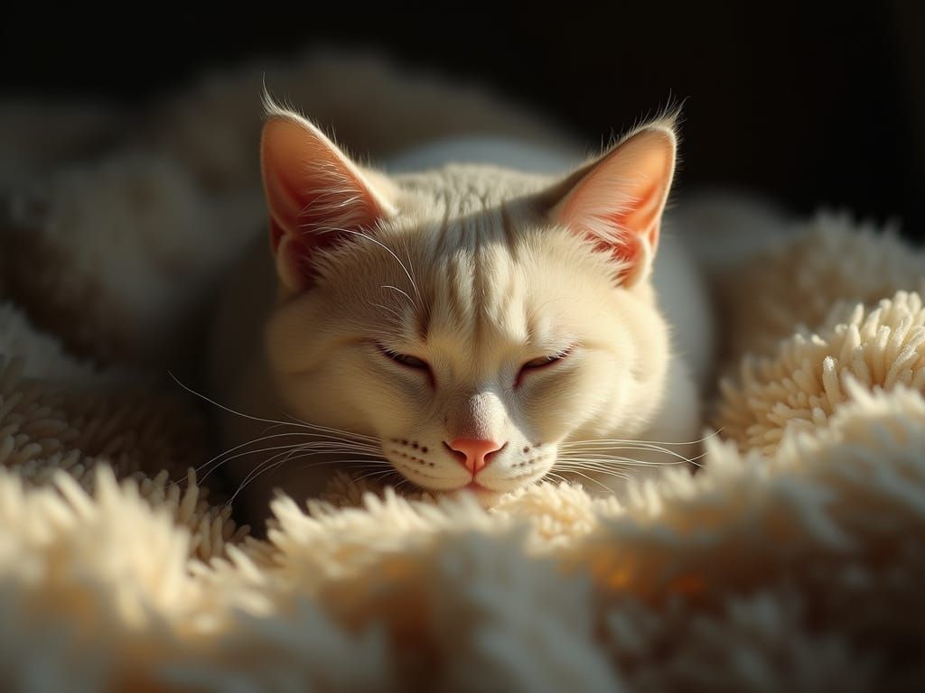 Soothing Close-up Portrait of a Calm Cat on a Warm, Textured...