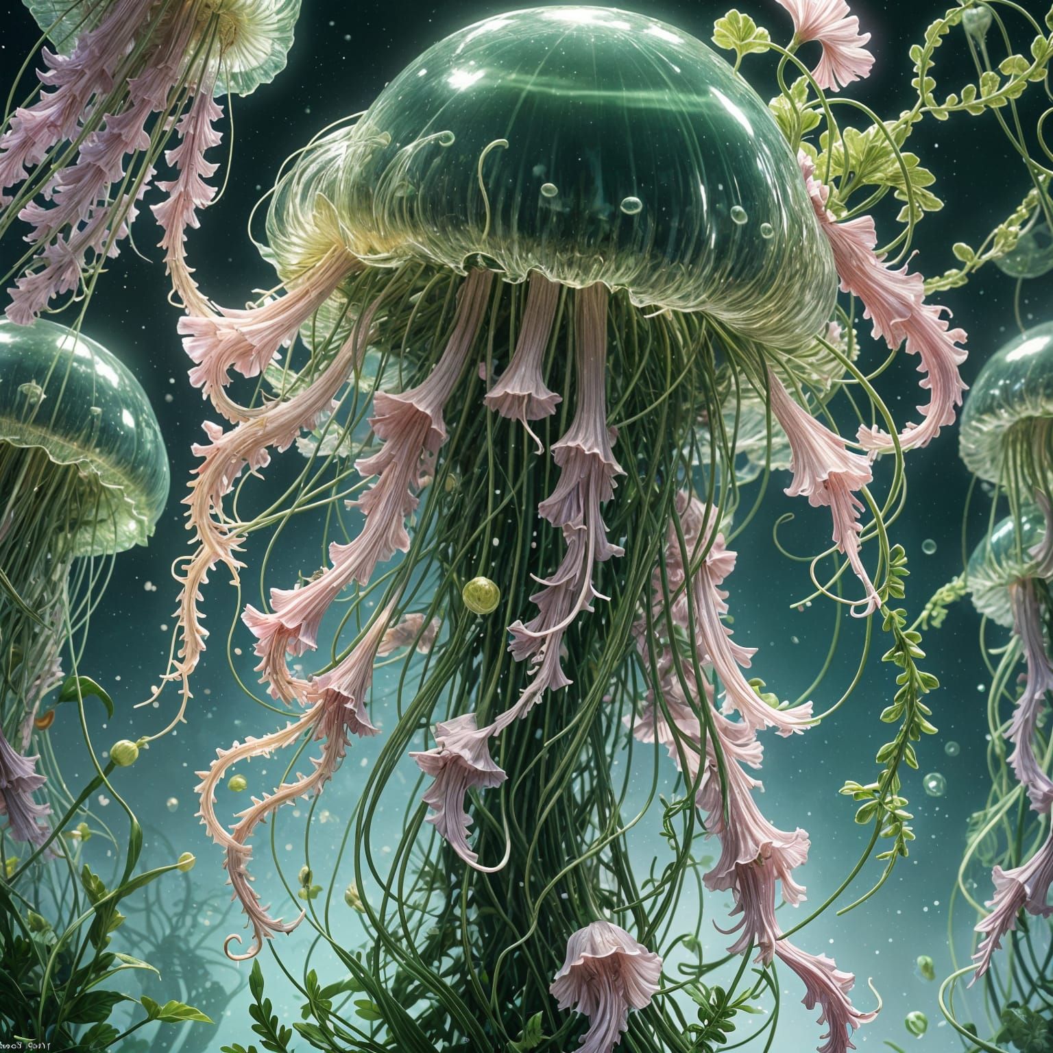 Plant Jellyfish with Foxglove Tentacles in Anime Style