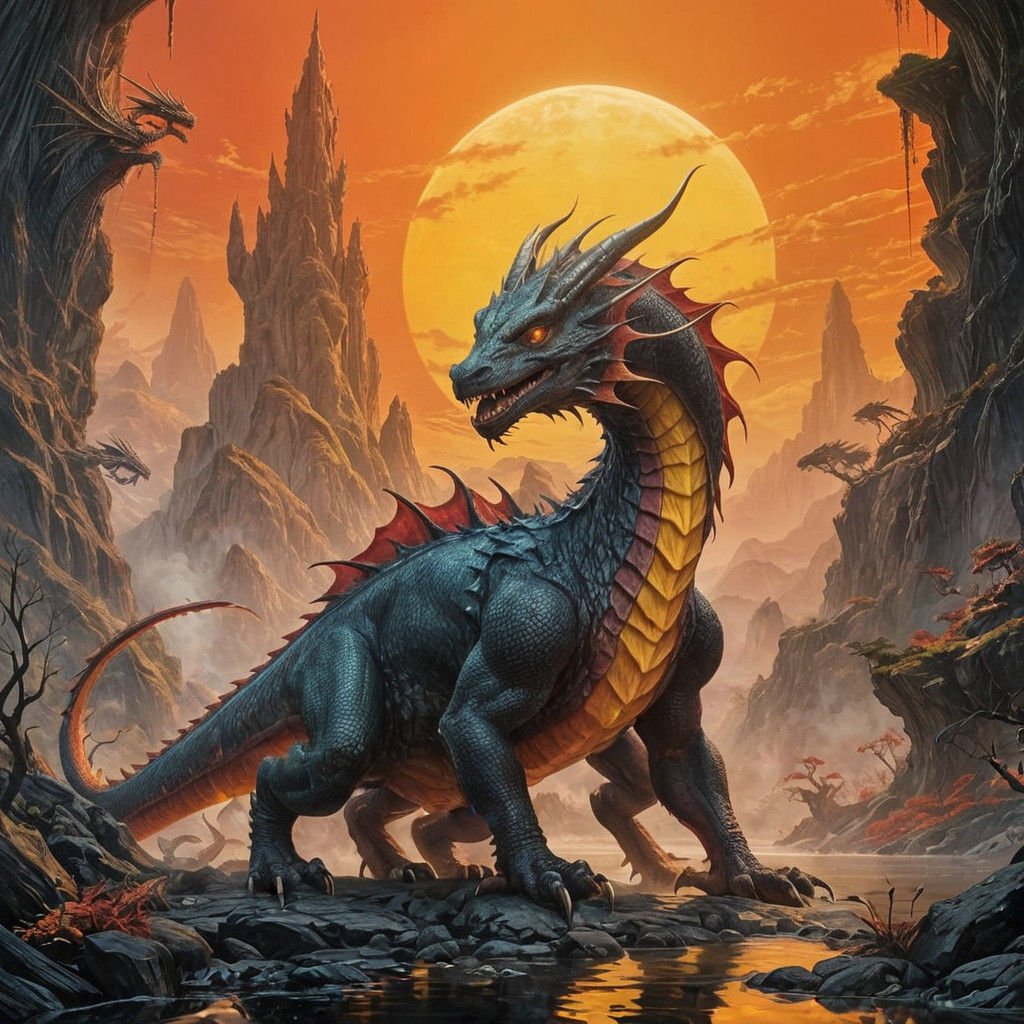 Dragon in Vibrant Yellow and Crimson