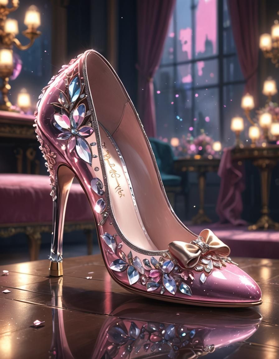 Pink Crystal Glass Slipper in Anime Style
