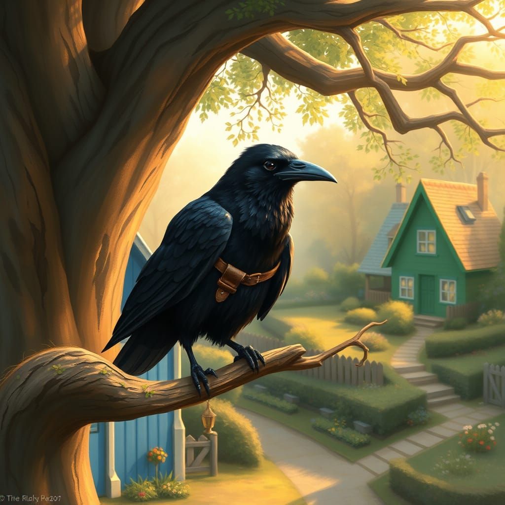 Crow in Harness, Painterly Children's Book Illustration