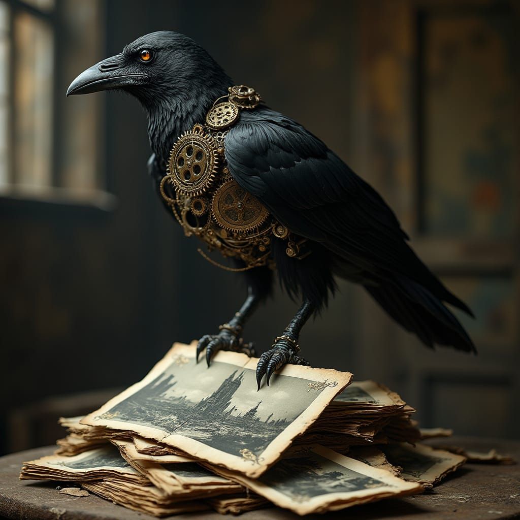 Clockwork Raven in Abandoned Photography Studio: Steampunk A...