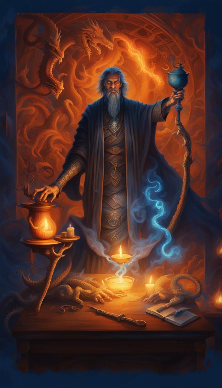 Dragon Magician with Wand in Fantasy Artwork