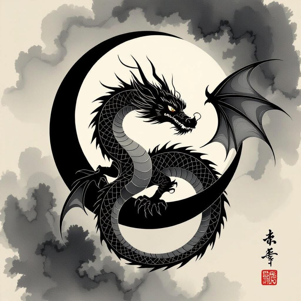 Minimalist Dragon and Moon Bookmark Art