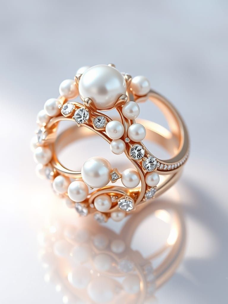 Elegant Pearl Wedding Ring in 3D Anime Style