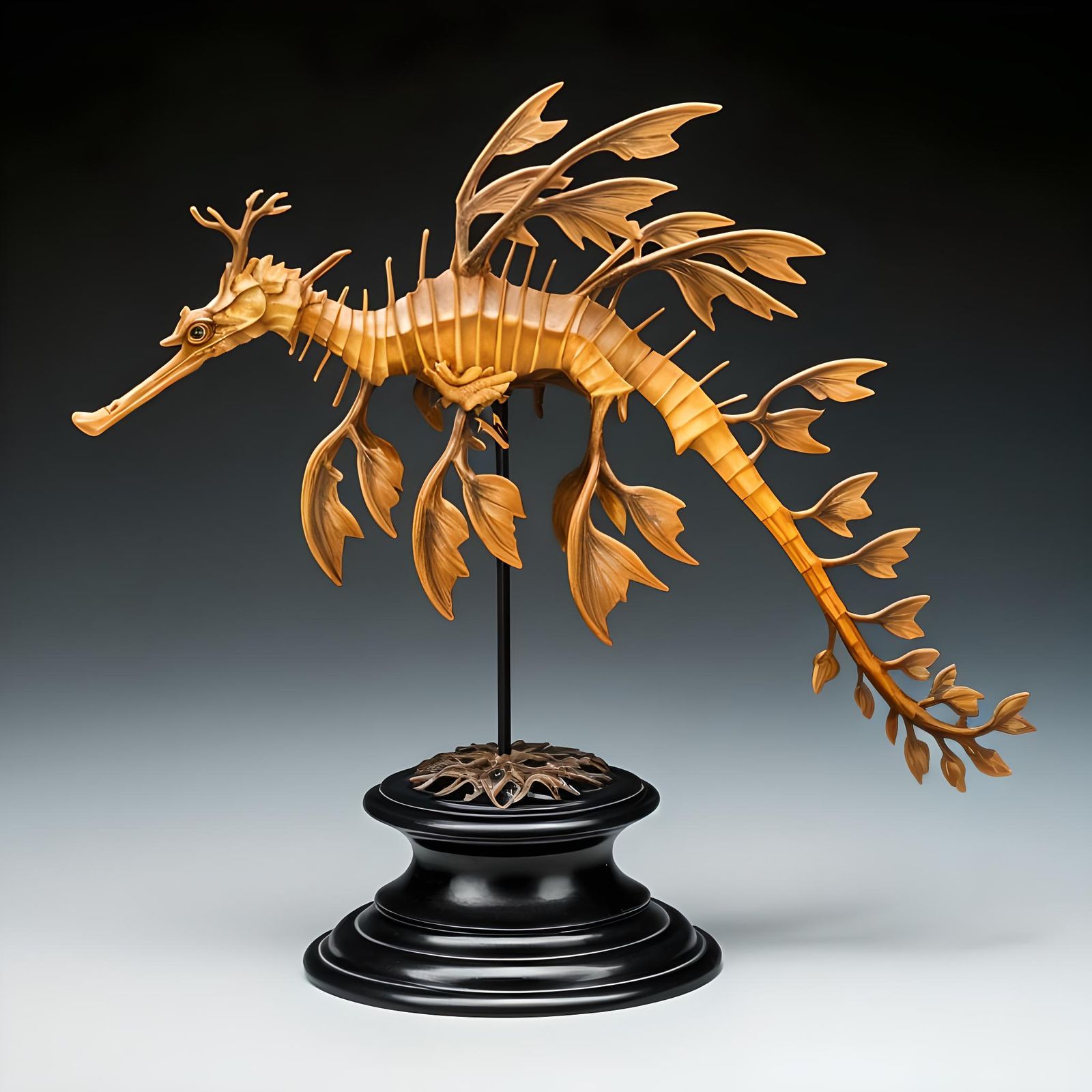 Ornate Wood Carving of a Leafy Seadragon