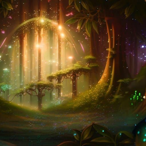 Enchanted Forest with Fairy Lights: Fantasy Concept Art
