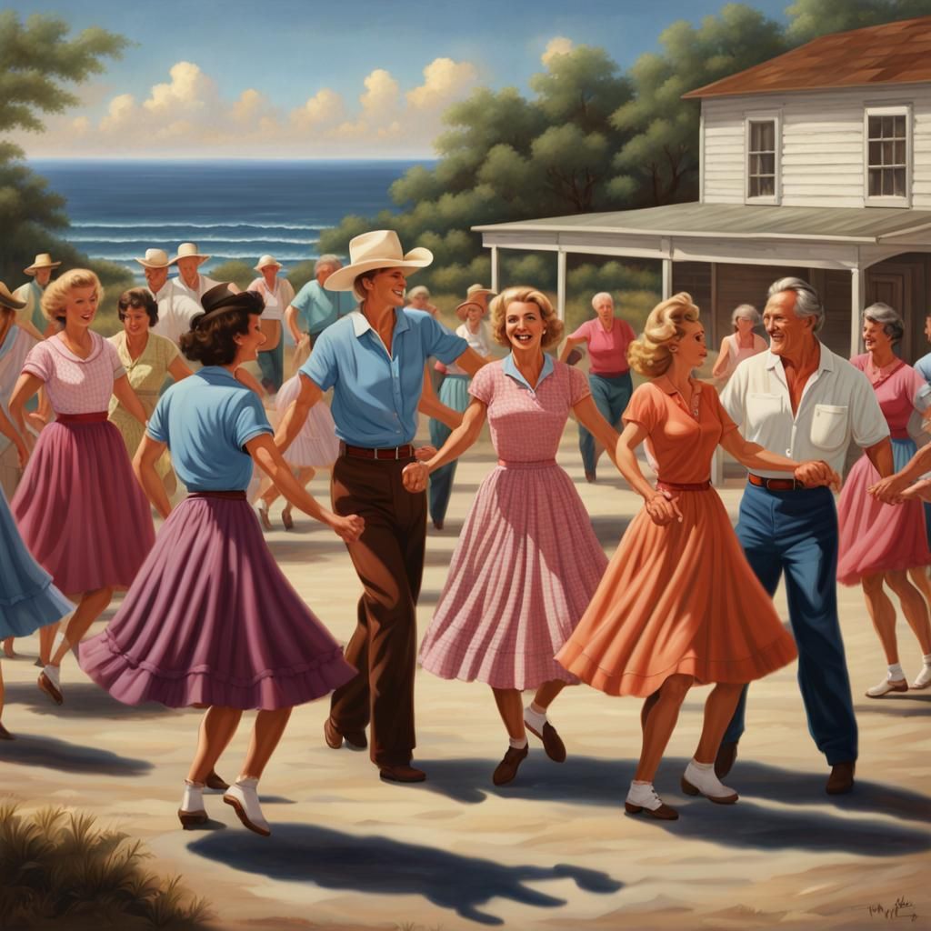 Beach Square Dance: Hyperrealistic Country Western Scene