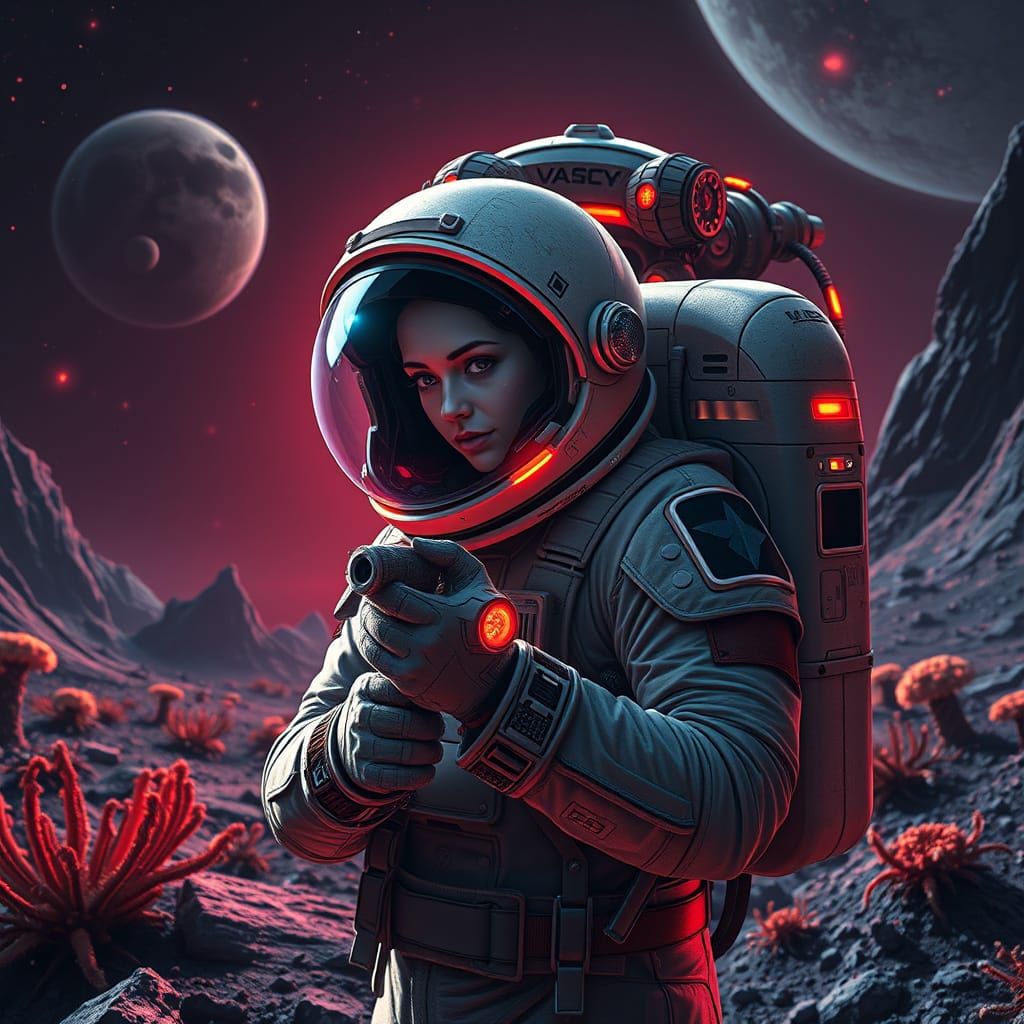 Futuristic Space Explorer on a Mysterious Planet