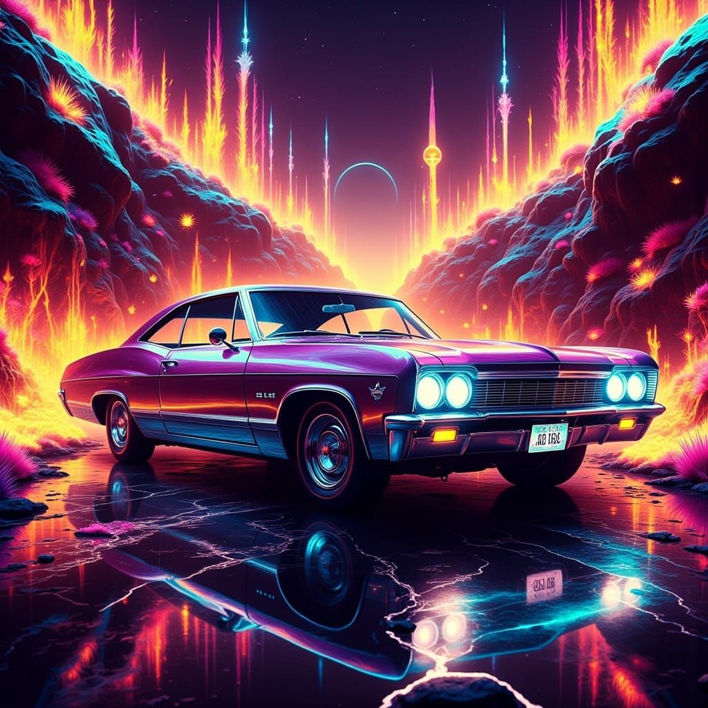 Surreal Iridescent Impala Cruises Down Highway to Hell