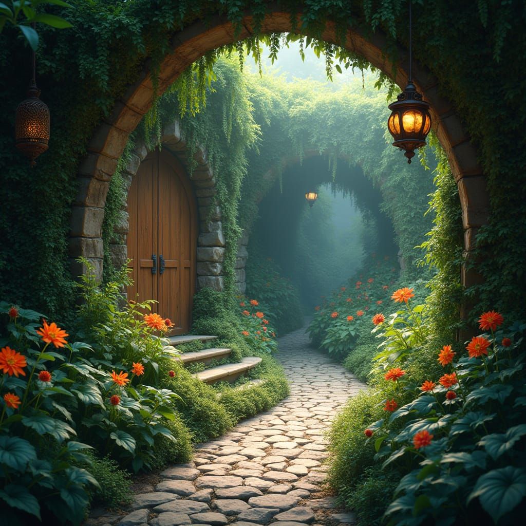 Enchanted Secret Garden within a Whimsical Fantasy Realm