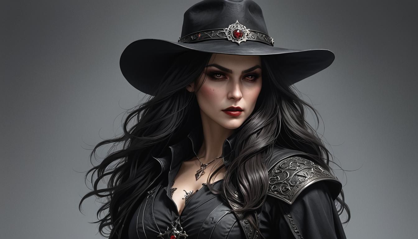 Hyperrealistic Female Vampire Hunter in Dark Attire