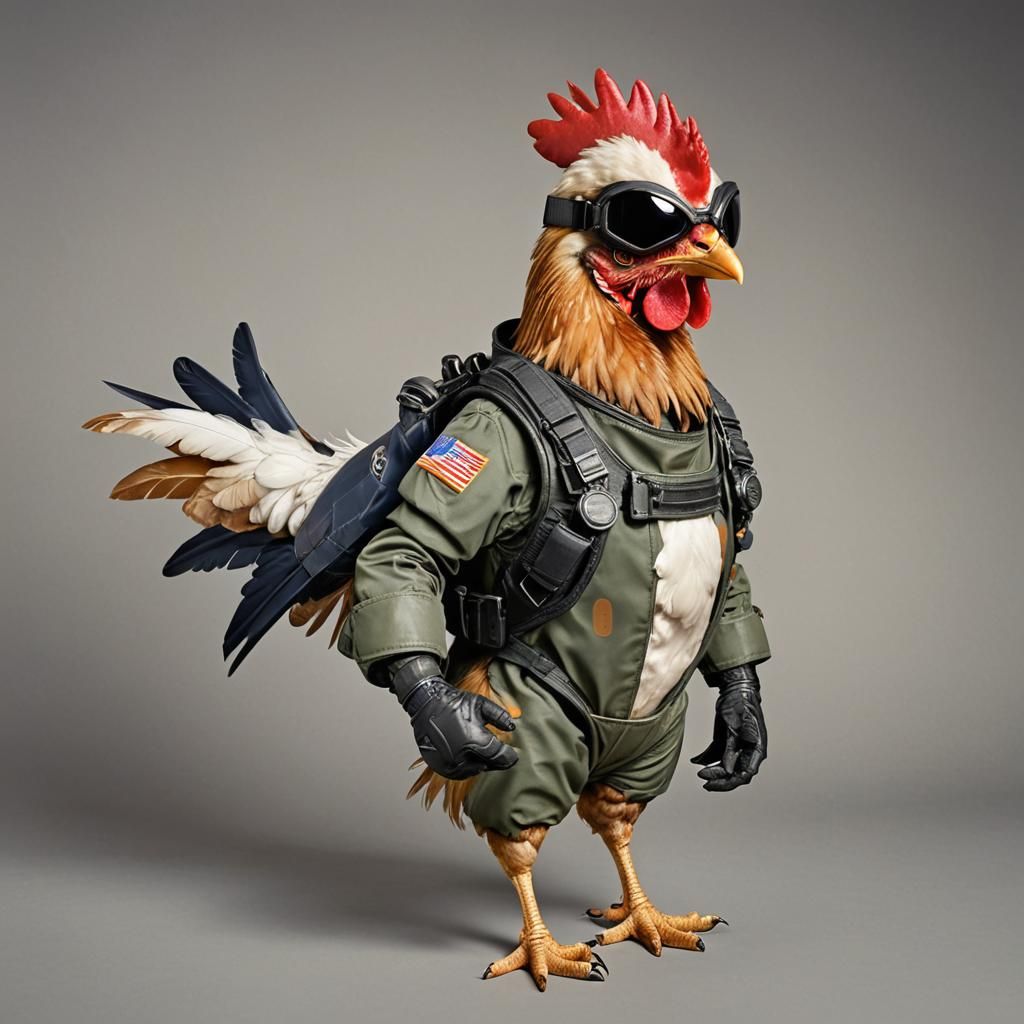 Chicken Fighter Pilot in Full Gear