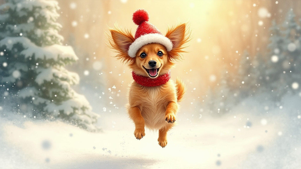 Chiweenie's Joyful Christmas Leap in Watercolor Style