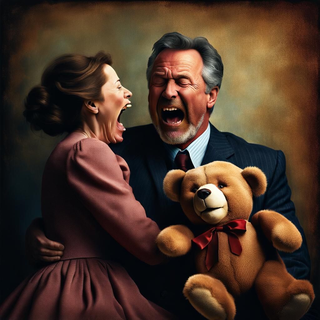 Man Comforts Teddy Bear During Marital Dispute