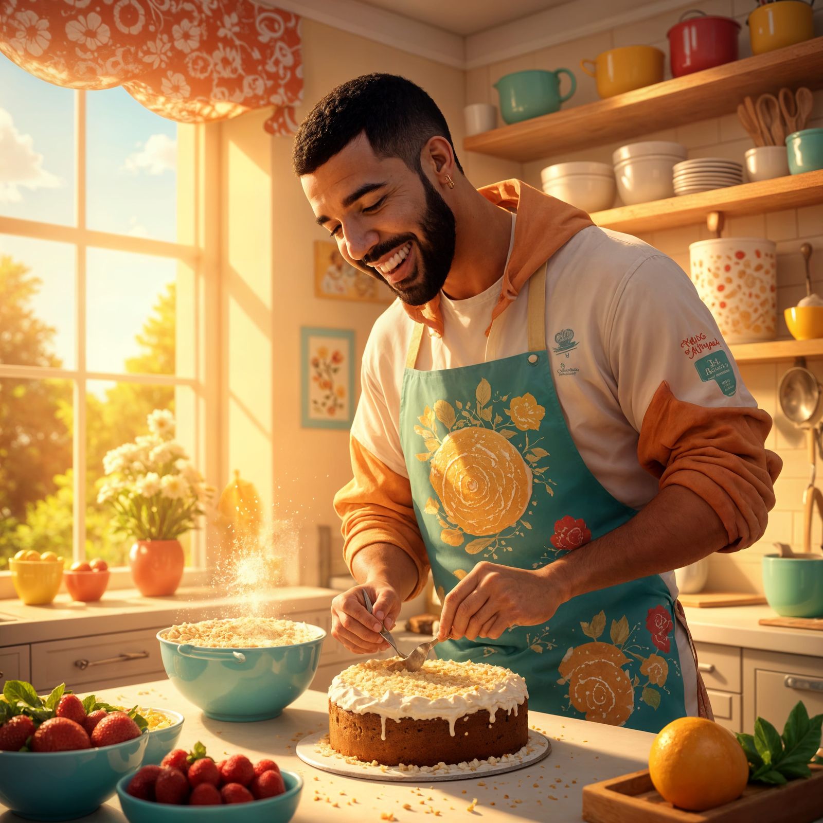 Surreal Baker in a Sunny Kitchen Scene