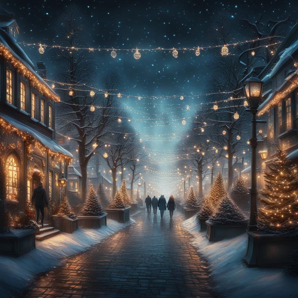 Person Walking Through Christmas Lights: Digital Matte Paint...