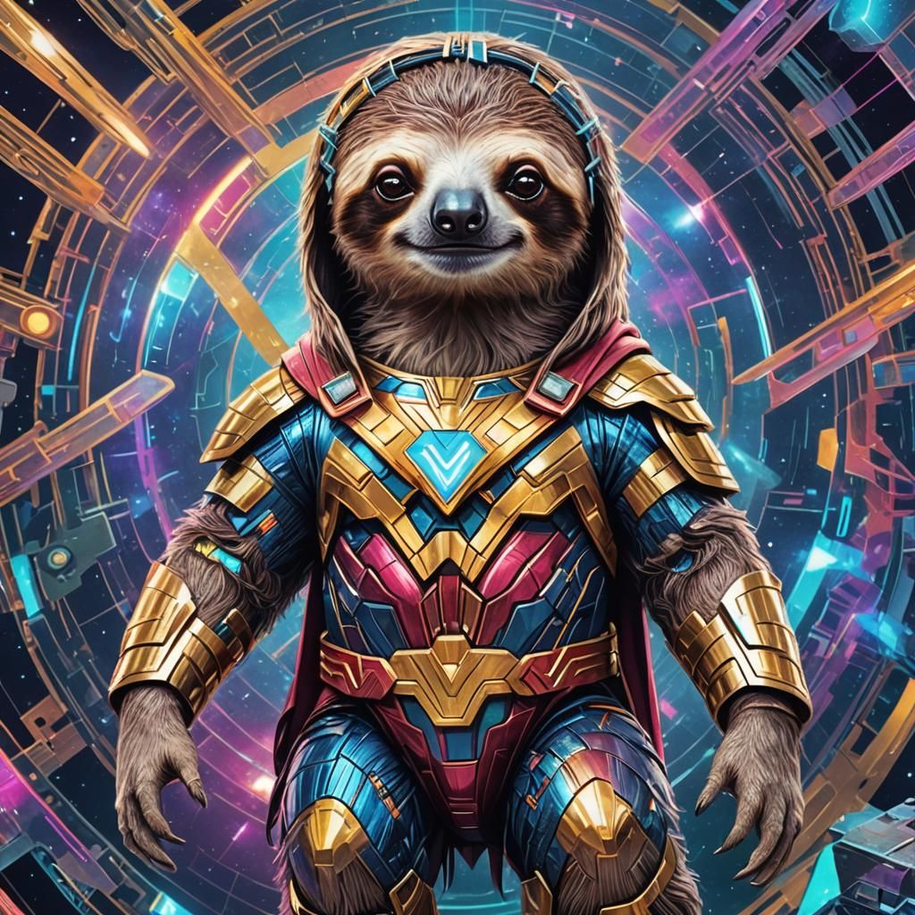 Cybernetic Wonder Sloth: Holographic Astral Illustration