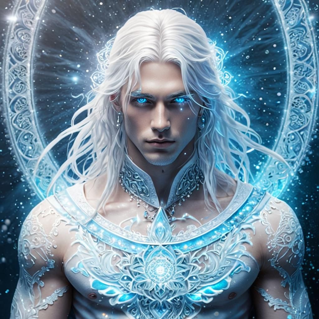 Luminous Man with Silver and Blue Water