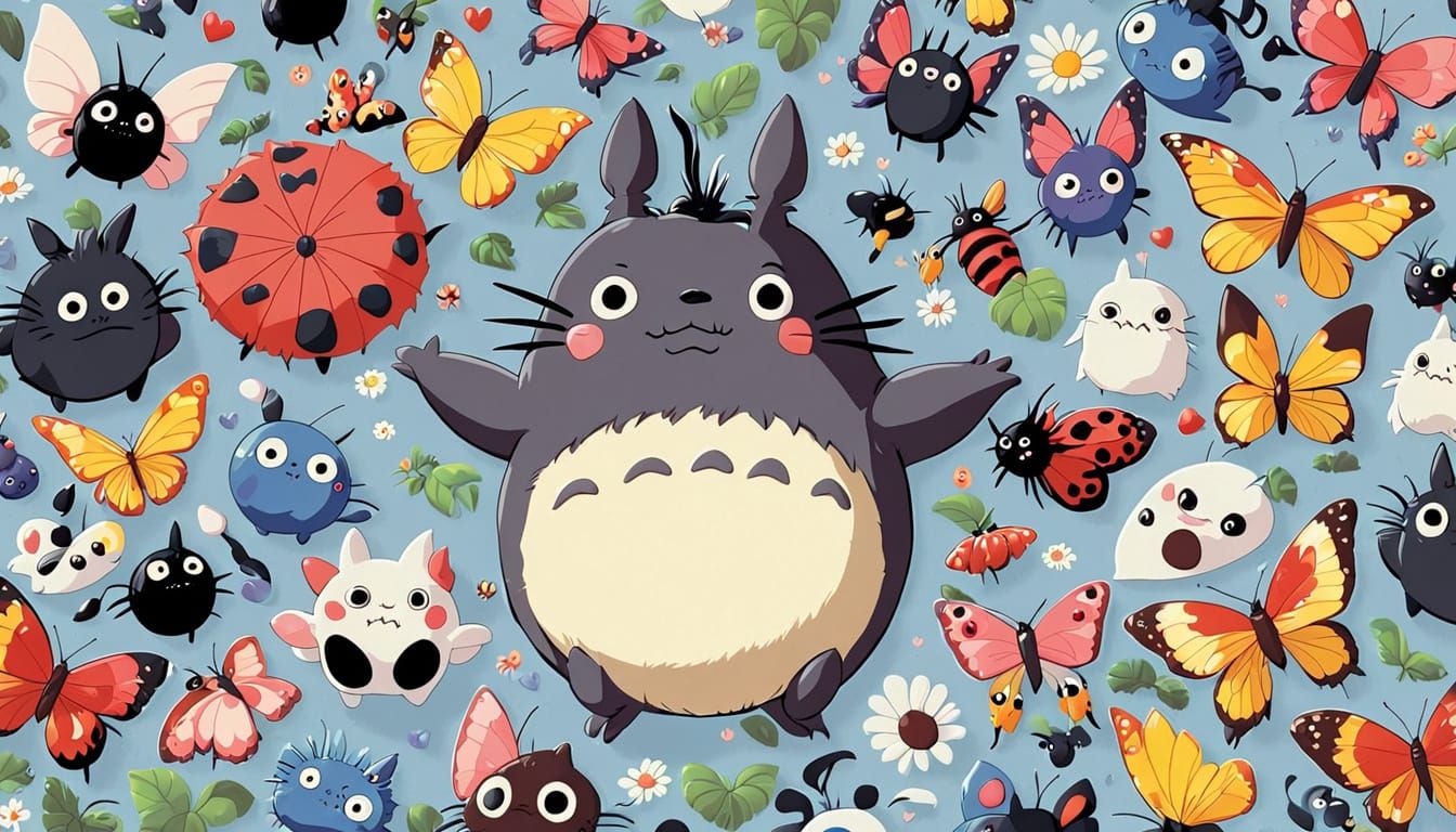 Whimsical Ghibli Characters in a Vibrant Floral Wonderland