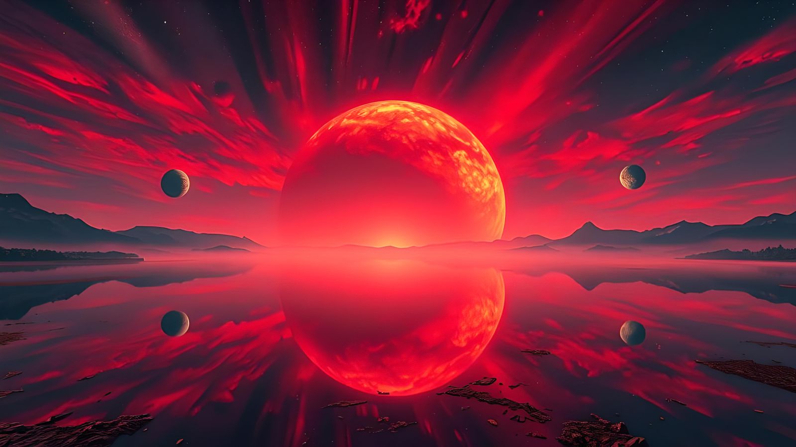 Cosmic Alignment Reflecting on Crimson Lake