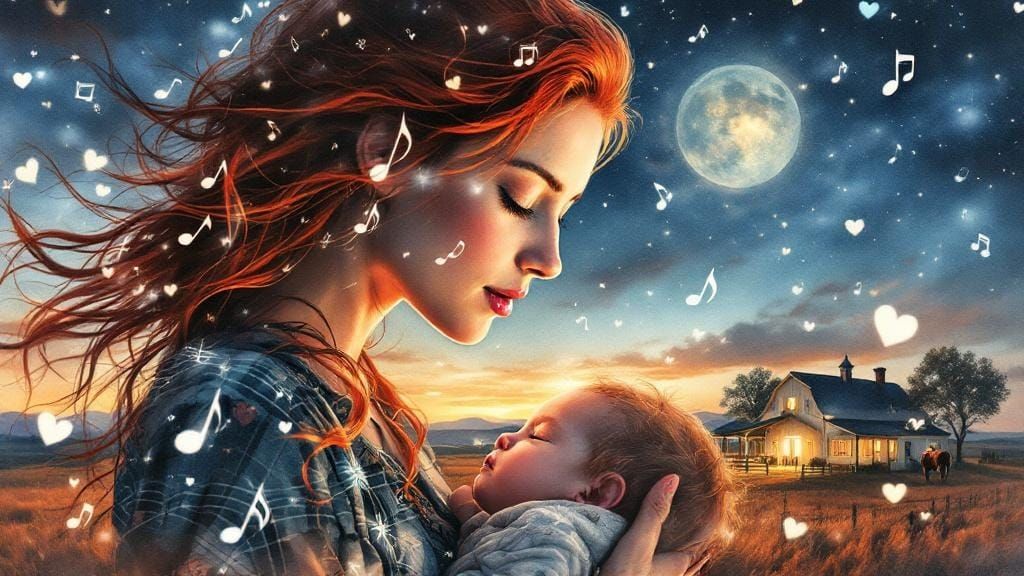 Woman Sings to Child in Watercolor Double Exposure