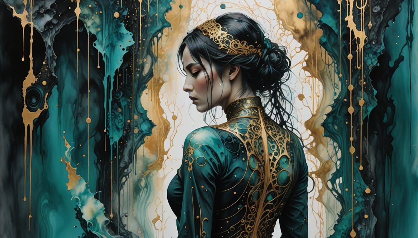 Melancholic Figure Dissolves into Wall with Surreal Style