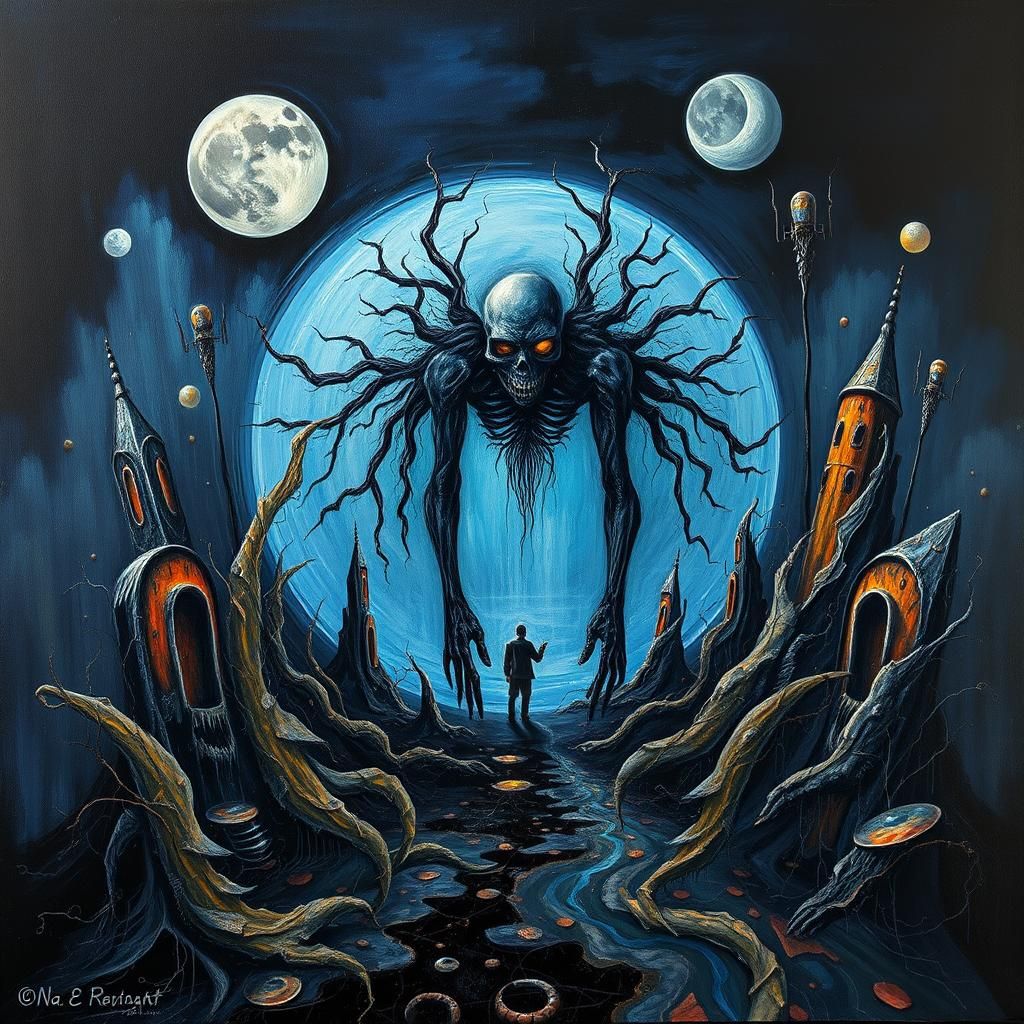 Eerie Figure in Surreal Impasto Landscape