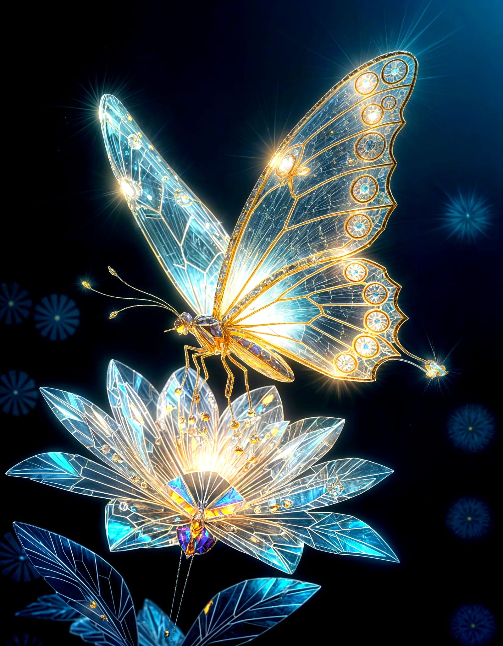 A flying crystal butterfly