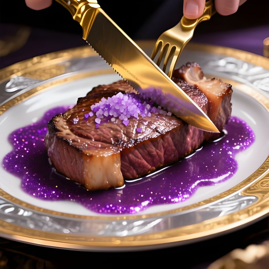 Juicy Steak with Magical Glitter Sauce Close Up