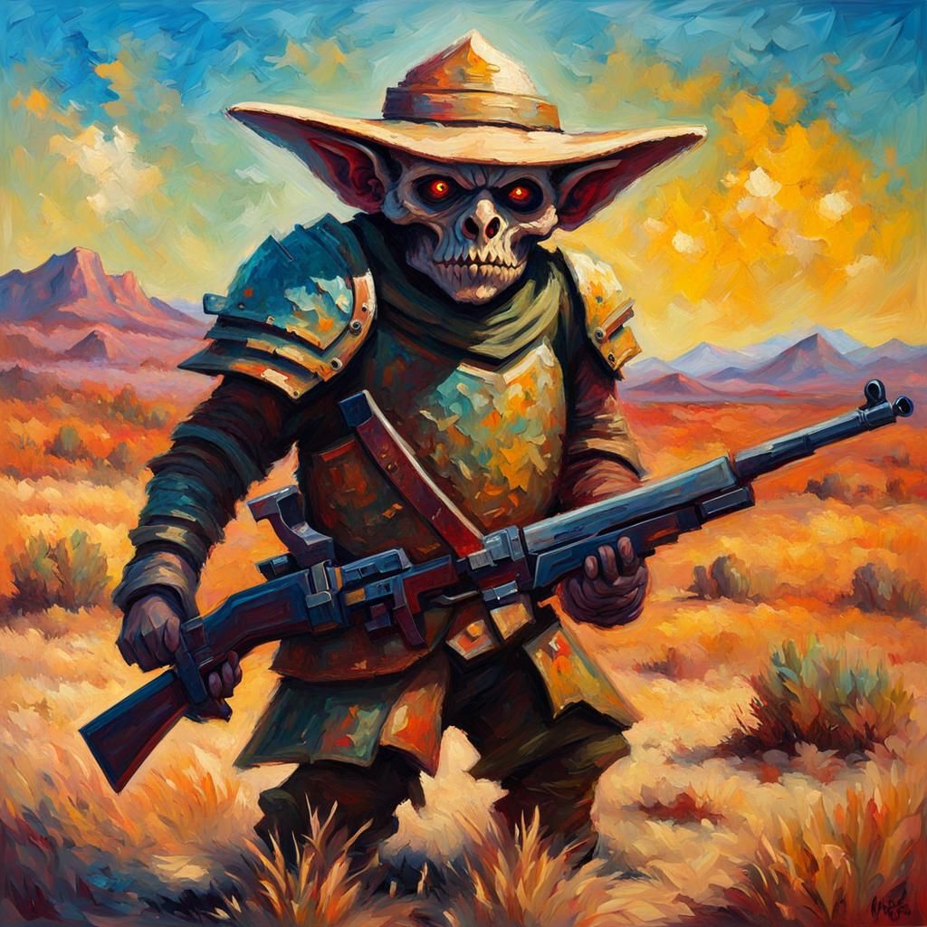 Desert Goblin Hunter in Neo-Impressionistic Oil Painting