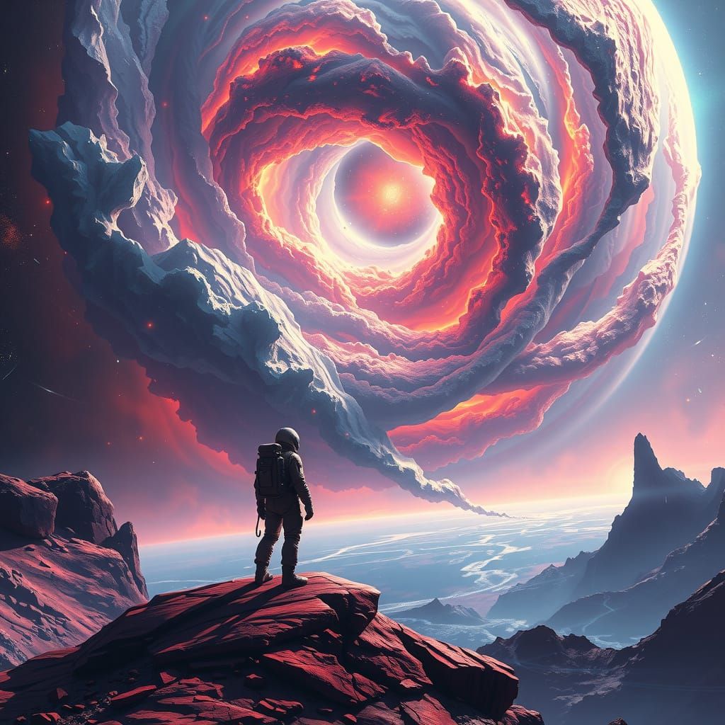 Cosmic Wanderer Contemplates Nebula Majesty