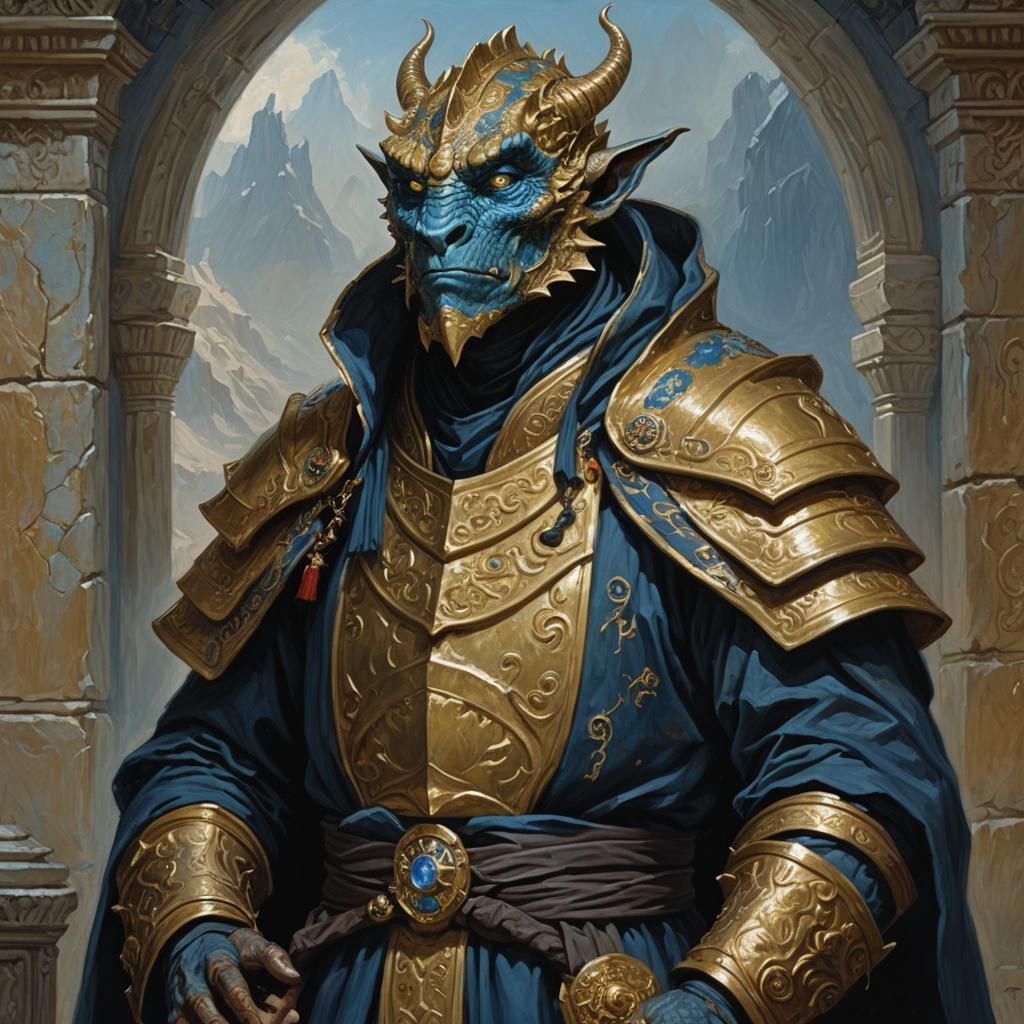 Dragonborn Monk of Mercy: Oil Painting by Gurney