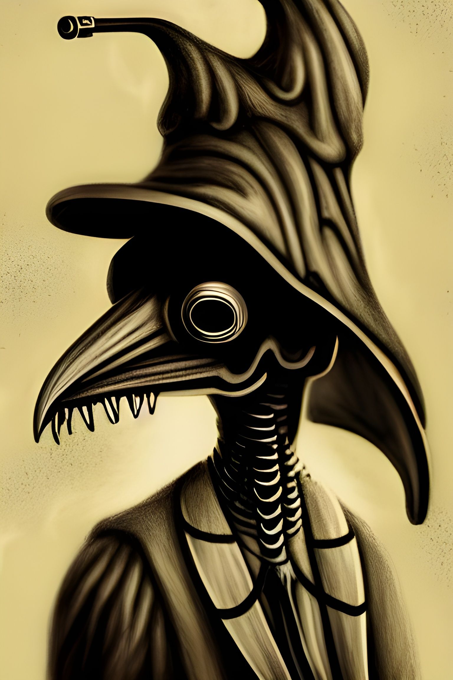Plague Doctor Bird Skull Creature in Macabre Style