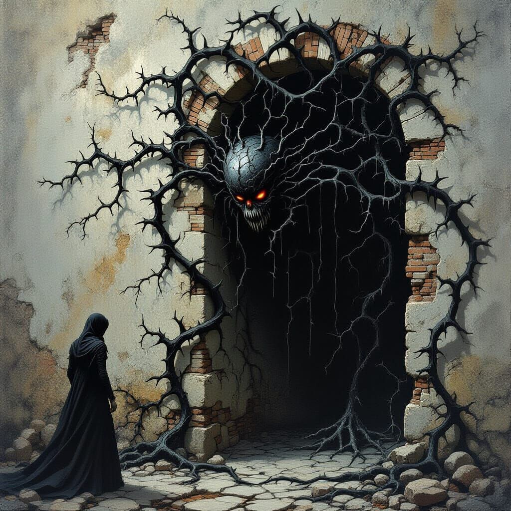 Dark Thorny Vine Ensnaring Prey in Gothic Horror Scene