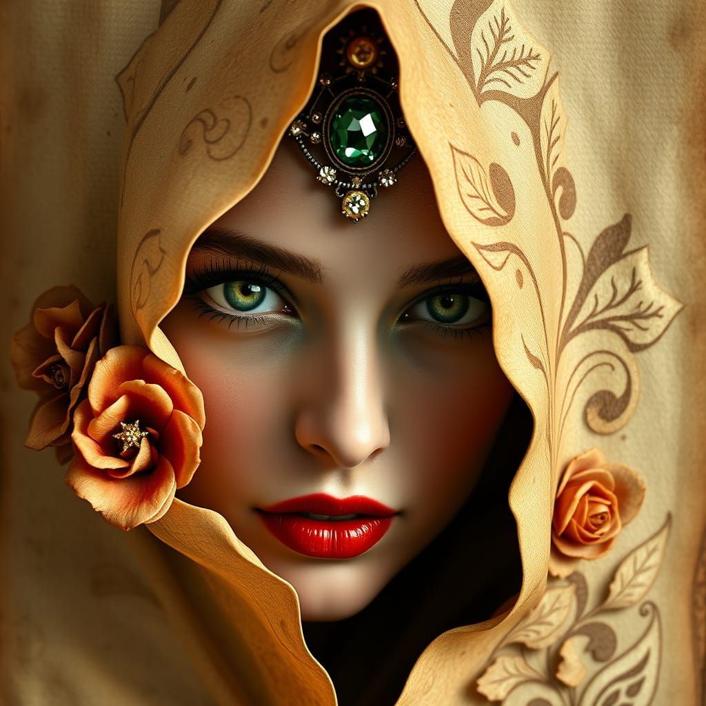 Victorian Steampunk Enigma: Majestic Woman Behind Burnt Parc...