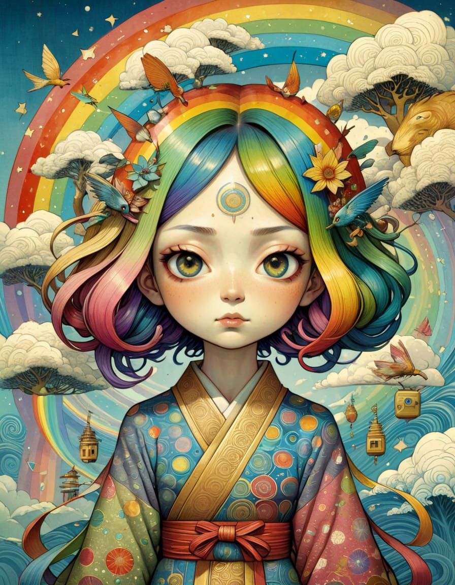 Colorful Rainbow Landscape in Whimsical Art Style