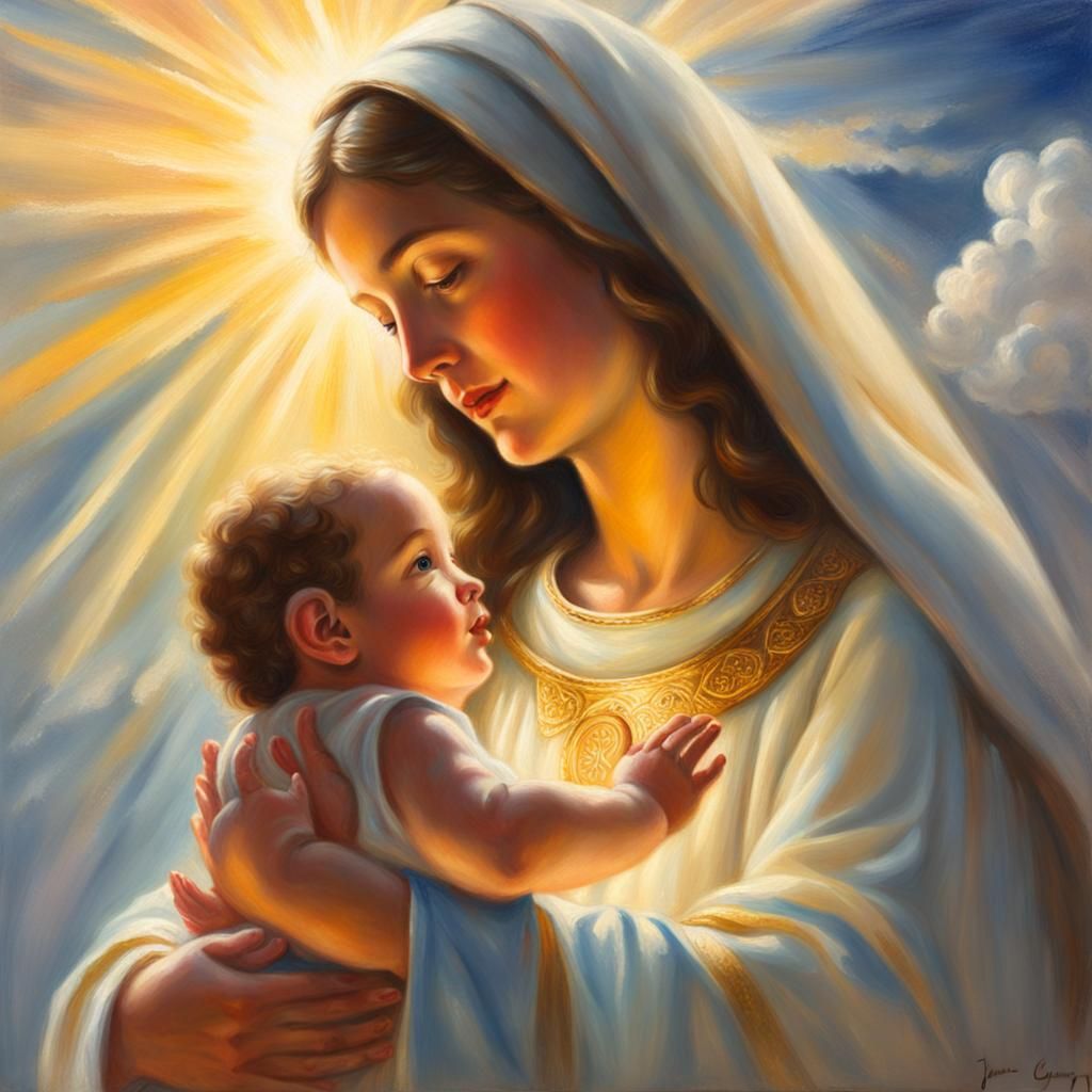 Mary and Jesus: A Divine Oil Painting