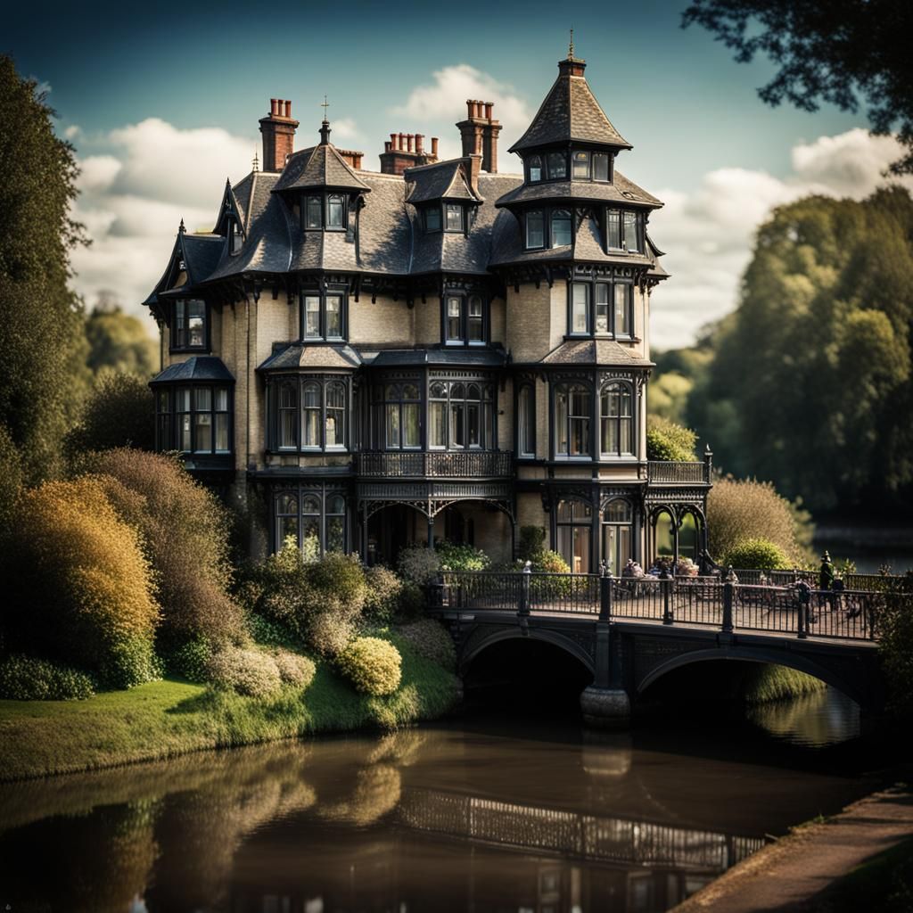 Victorian House by River: Burton & Hitchcock Style