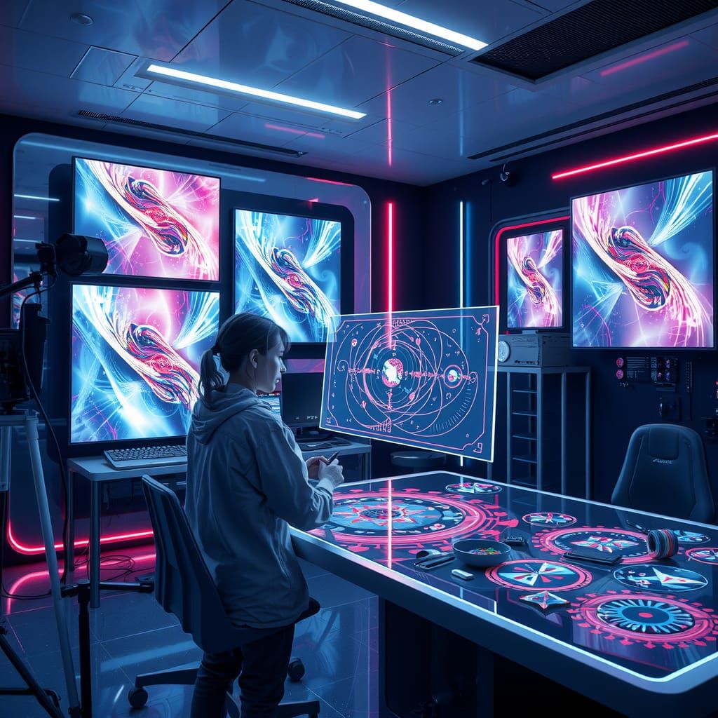 Futuristic Artist Creating Digital Art with AI