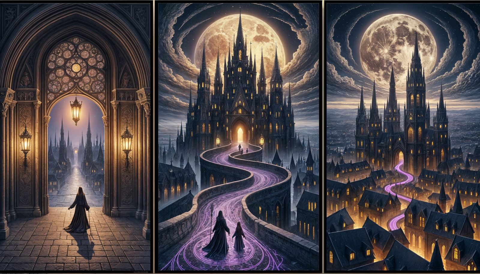 Baroque Gothic Archway at Twilight: Castle Journey