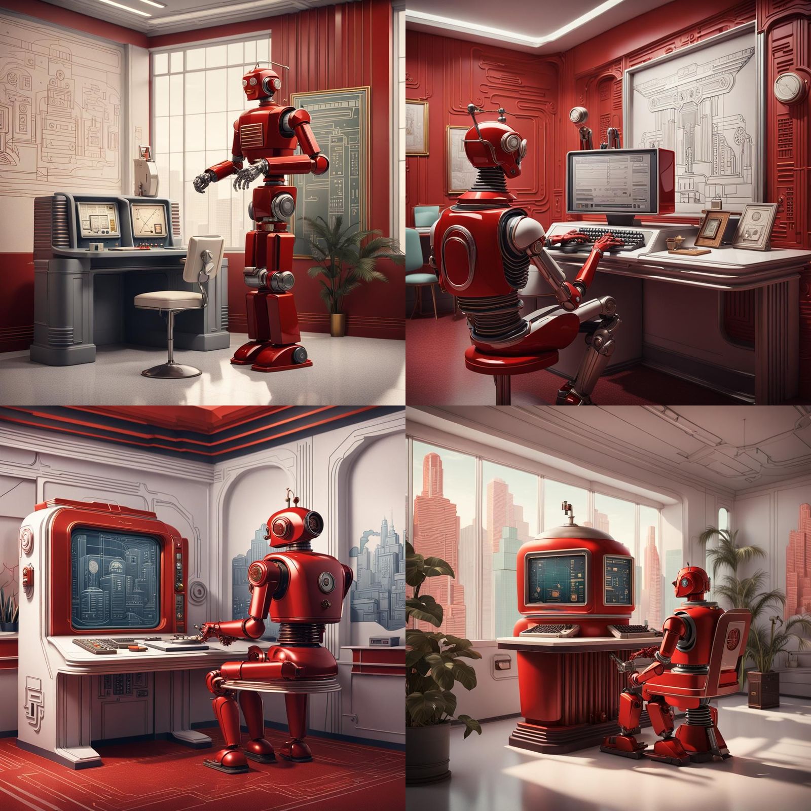 1950s Robot Creates Business Survey in Art Deco Office